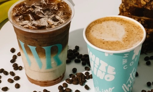 Iced coffee and a latte from White Rhino 